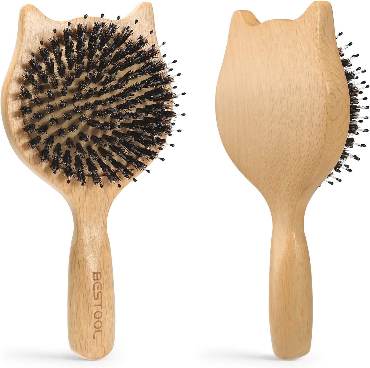 SnelShoppen - Haarborstel voor Reizen, Houten Boar Haarborstel voor Dames, Heren en Kinderen, Kleine Antiklitborstel met Nylon Pens voor Gezond Haar,