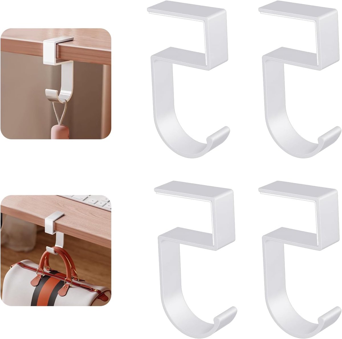 SnelShoppen - 4 Stuks Draagbare Aluminium Bureau Haak voor Studenten en Kantoor, Nail-free Antislip Tas Houder, Handtas Hanger voor Hoofdtelefoon, Rug