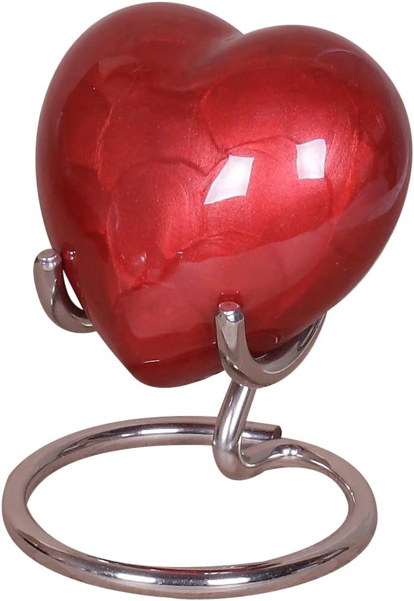 SnelShoppen - Crematie Urn Hart As - 7.5 cm Mini Hart Urn met Veilige Schroefdeksel, Capaciteit Ongeveer 15 Theelepels, Inclusief Displaystand en Fluw