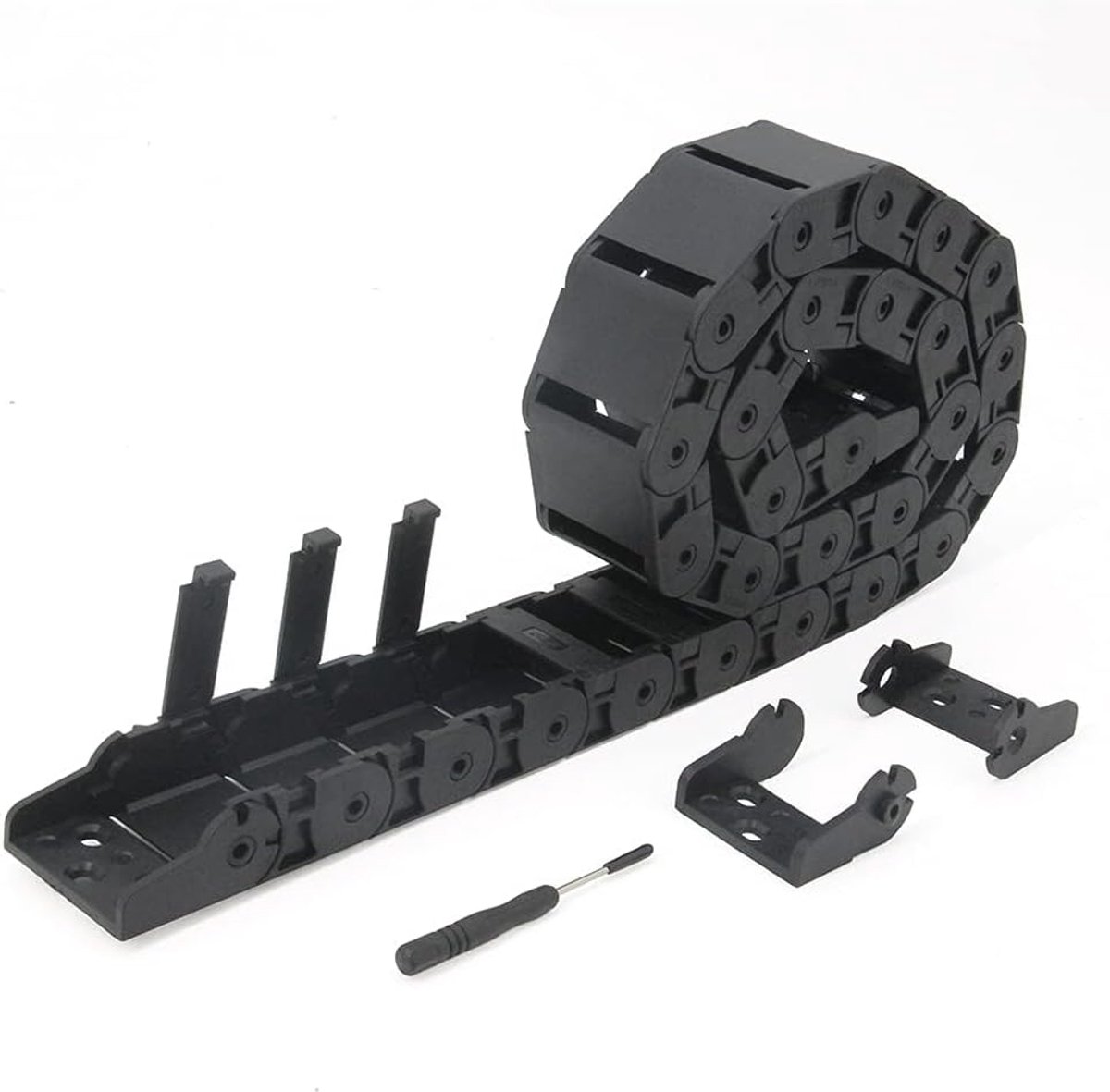 SnelShoppen - Flexibele Kabelslee 1m - 18x37mm Zwart Kunststof - R28 Drag Chain met 1Kit Aansluitingen voor 3D Printers en CNC Machines