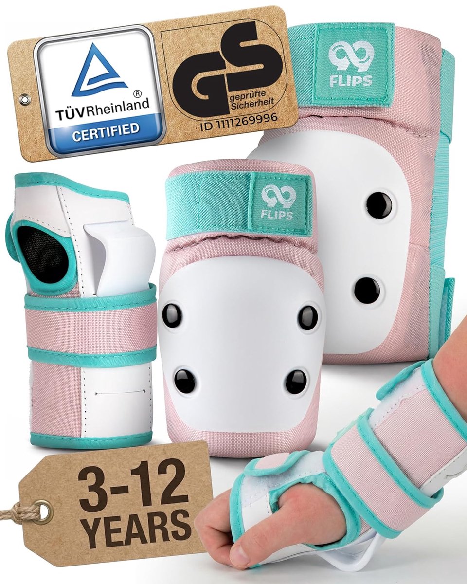 SnelShoppen - 99FLIPS Kneepads Kinderen - Skating Beschermset - Set van 6 Stuks - Knie en Elleboogbescherming - XS - Zoete Roze - Veiligheid voor Kind