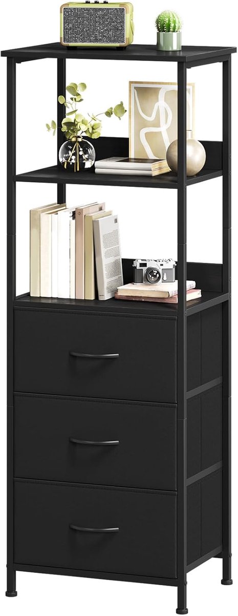 SnelShoppen - Boekenplank 5 Niveaus met 3 Verwijderbare Lades, Hoge Organizer Opbergkast voor Woonkamer, Kantoor, Slaapkamer, Studie, Metalen Frame, H