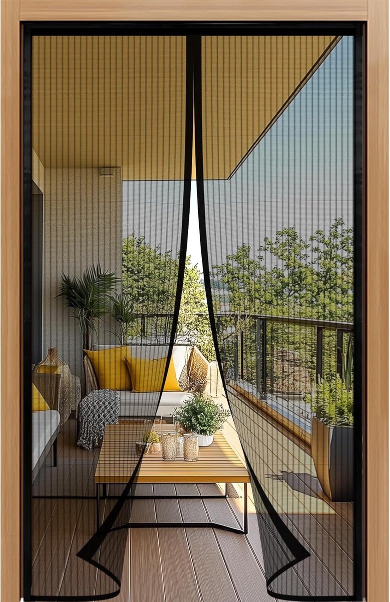 SnelShoppen - Vliegenscherm voor balkondeur 95 x 195 cm, magnetische insectenbescherming, eenvoudig te installeren zonder boren, ideaal voor balkon, t
