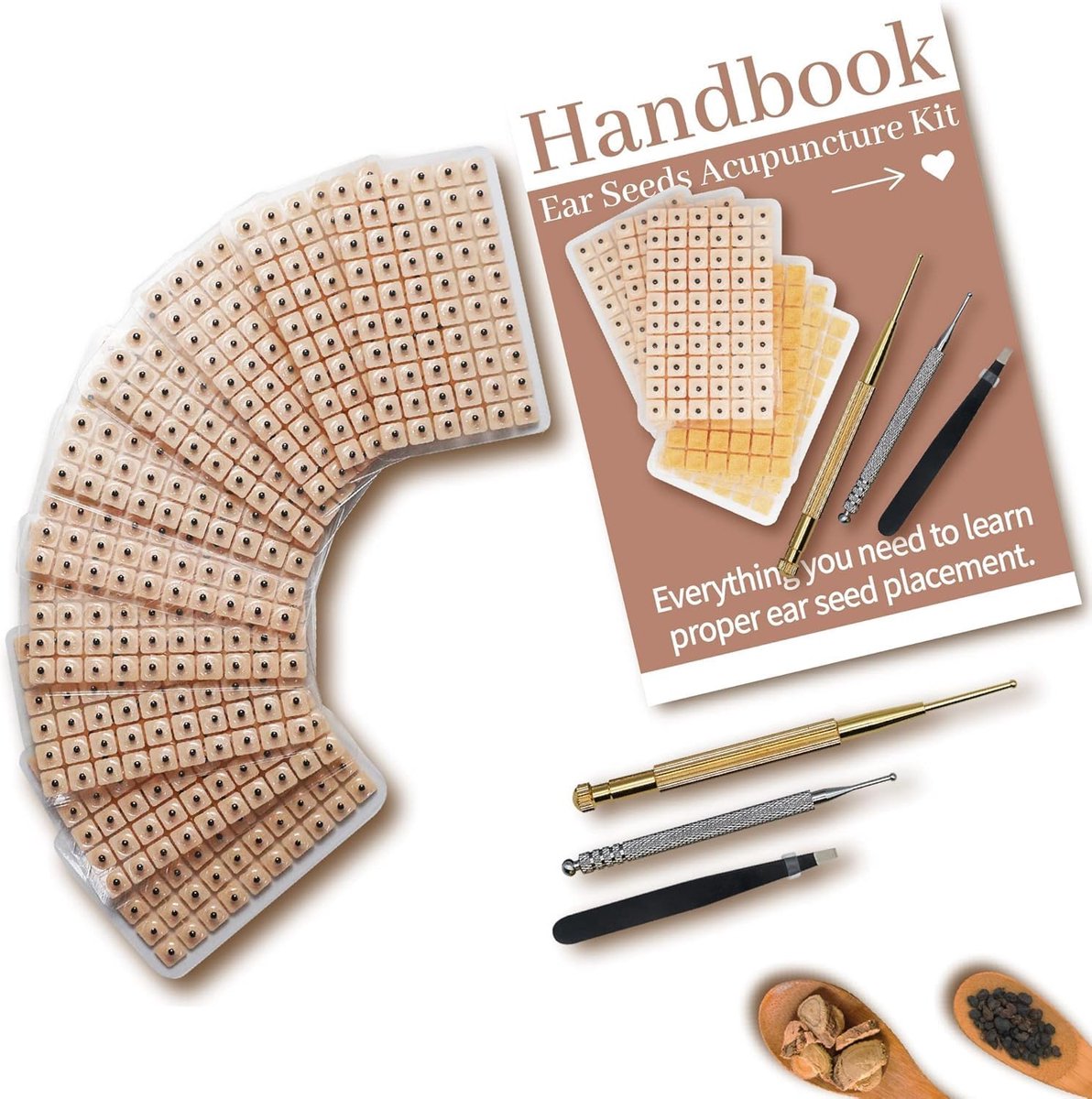 SnelShoppen - Multi-Condition Ear Seeds Acupunctuur Kit met 1200 Acupunctuur Oorreseeds, Acupunctuur Pen, Acupressuur Oor Kaart en Pincet