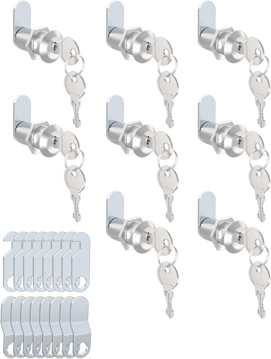SnelShoppen - Set van 8 Briefbusloten 30 mm met Verschillende Sleutels, Diameter 18 mm, Voor Beveiligen van Belangrijke Documenten, Inclusief 3 Slotpl