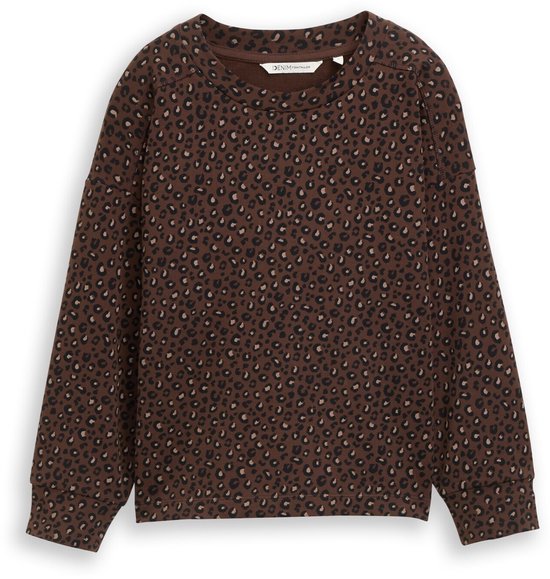 Tom Tailor Denim - Sweatshirt met losse pasvorm en luipaardprint - Maat XXL - brown black leo print