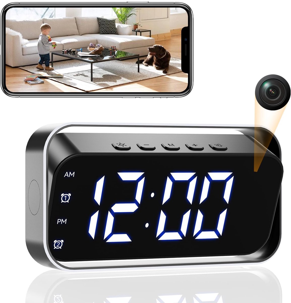 SnelShoppen - Wekker Camera 4K, WiFi Beveiligingscamera, Nachtzicht, Bewegingsdetectie, Realtime Streaming, Bewaking op Afstand, Ideaal voor Thuis, Ka