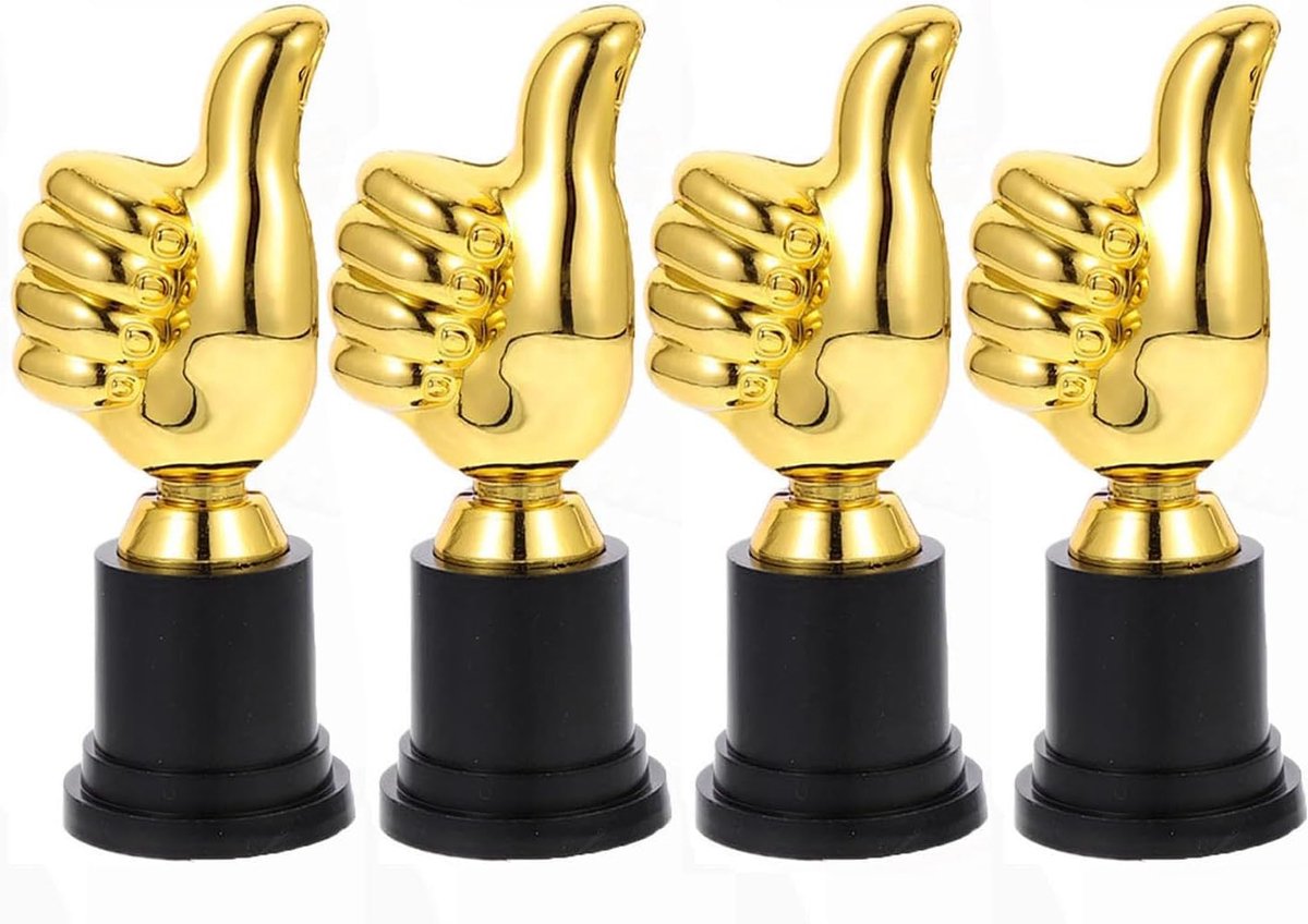 Gouden Duim Trofee - Onderscheiding Trofee - Prijsuitreiking Feest - Set van 4 Stuks - 13 cm Hoog - Goud