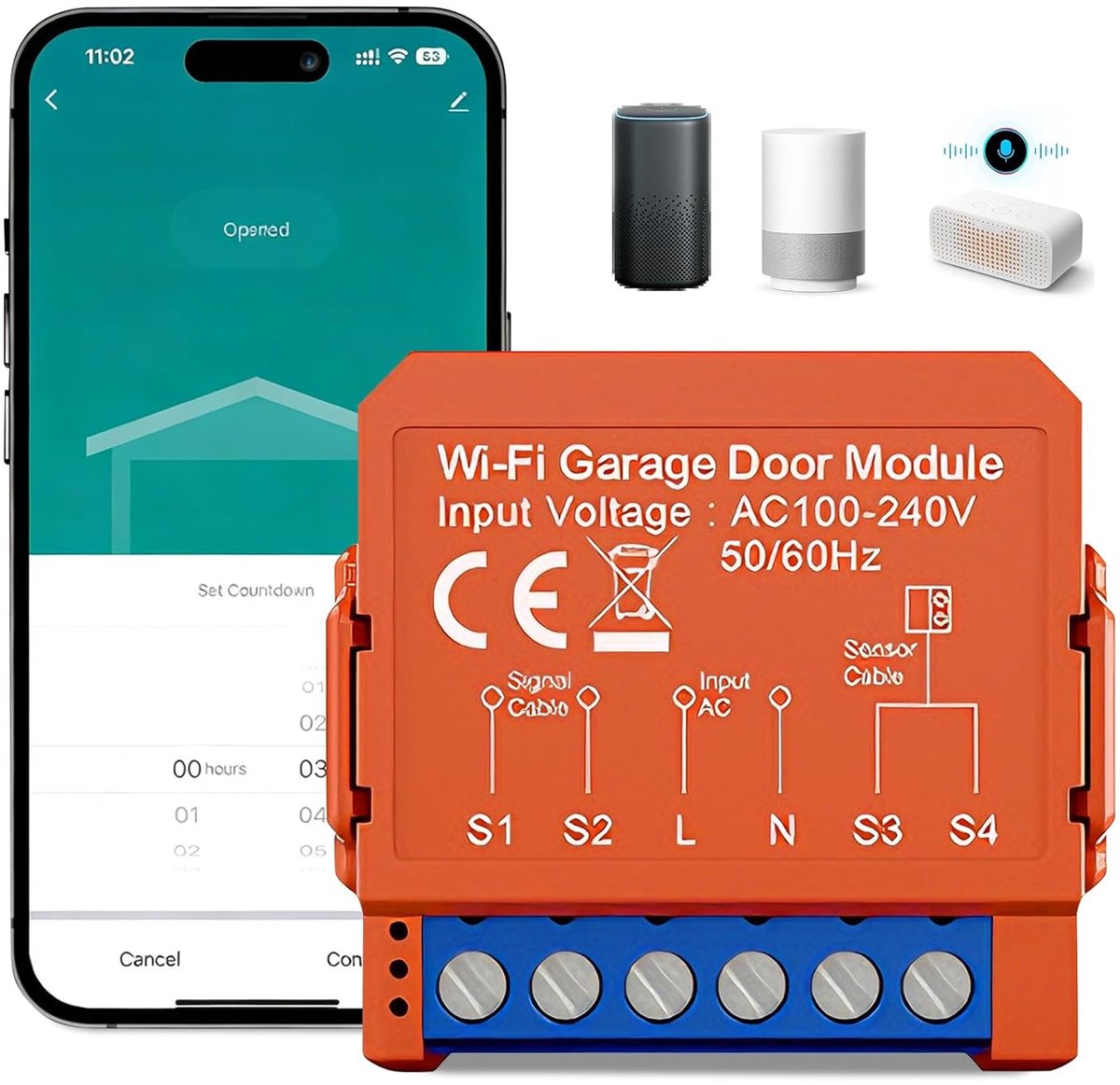 SnelShoppen - Smart WLAN Garagedeuropener Module, Wifi Slimme Rolluikschakelaar met Tuya, Alexa, Google Home Spraakbesturing, App Afstandsbediening vo