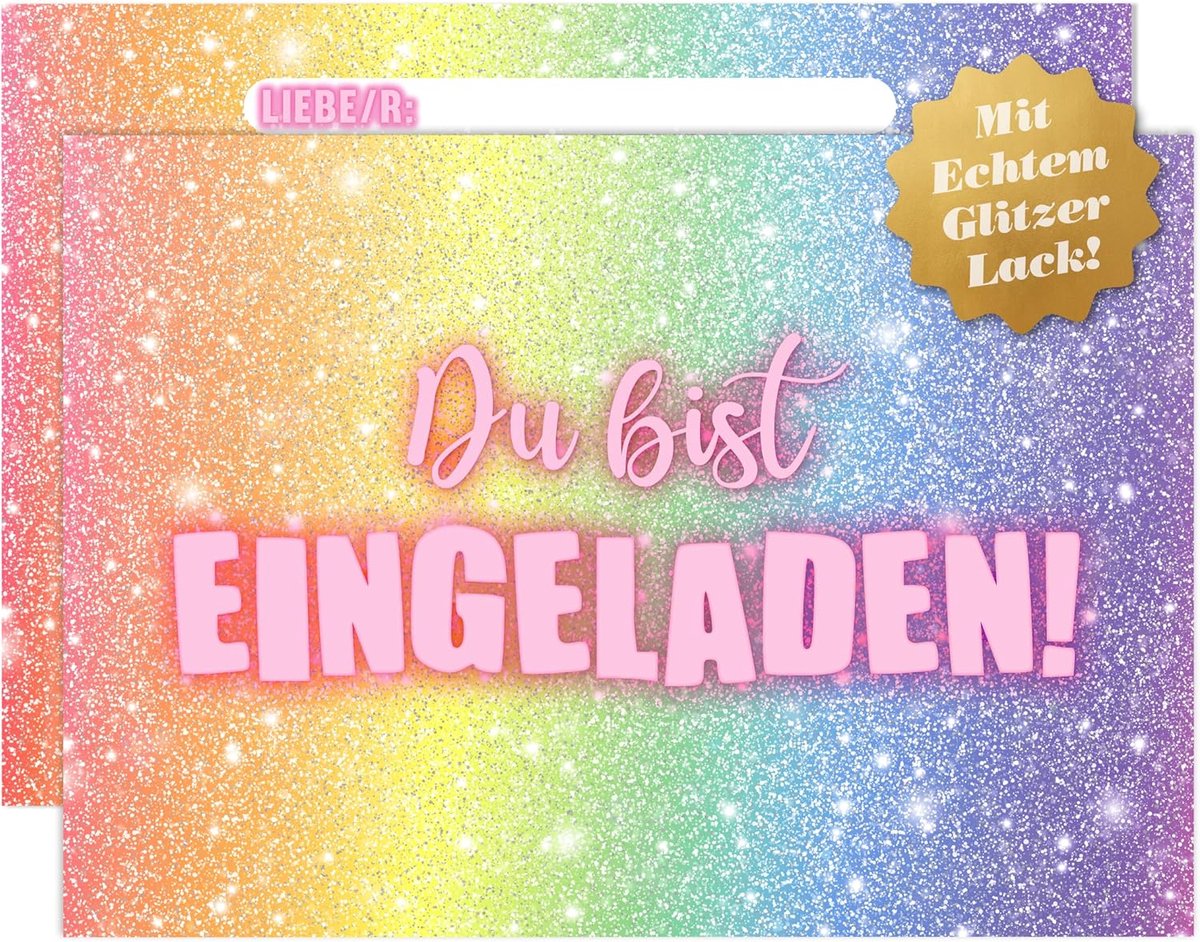SnelShoppen - 12 x Glitter Party Uitnodigingskaarten voor Kinderverjaardag Meisjes - Feestelijke Kaarten - Perfect voor Verjaardagsfeestjes - Glitter