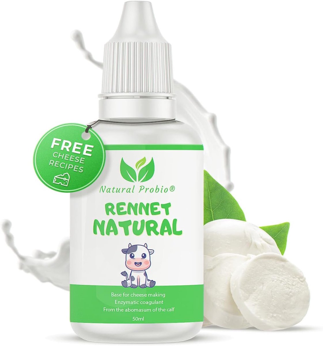 SnelShoppen - Natuurlijke Veal Rennet Vloeistof 50 ml voor Artisan Kaas, Precisie Dosering, Hoge Concentratie 1:10000 U, Effectief voor 250-500 l, Ges