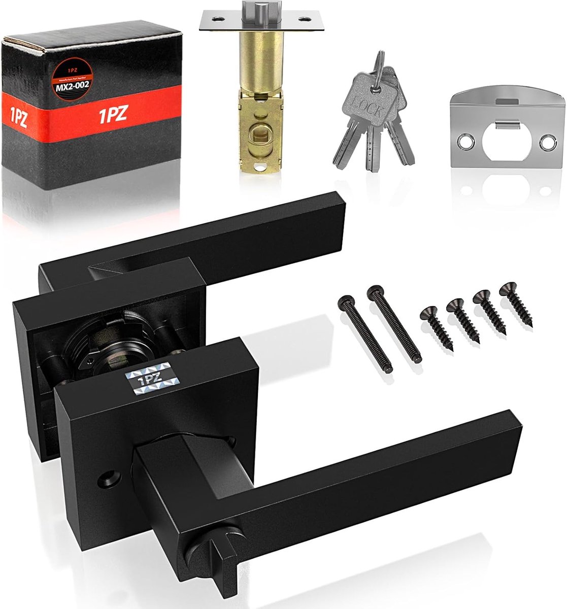 SnelShoppen - Vierkante Deurknop met Lock Privacy Lock Mat Zwart – Hoogwaardige Stalen Deurhandle voor Binnen/Buiten, Geschikt voor 35-50mm Deuren, In