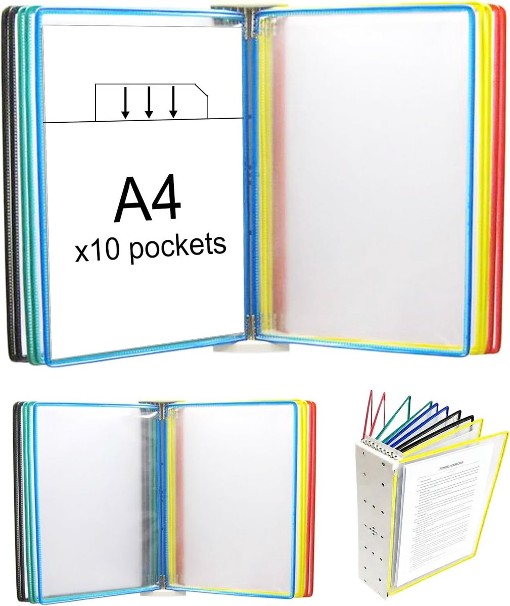 A4 wanddocumentenhouder 10 hoesjes - meerkleurig - voor duidelijke presentatie - georganiseerd en overzichtelijk - ShopVlot