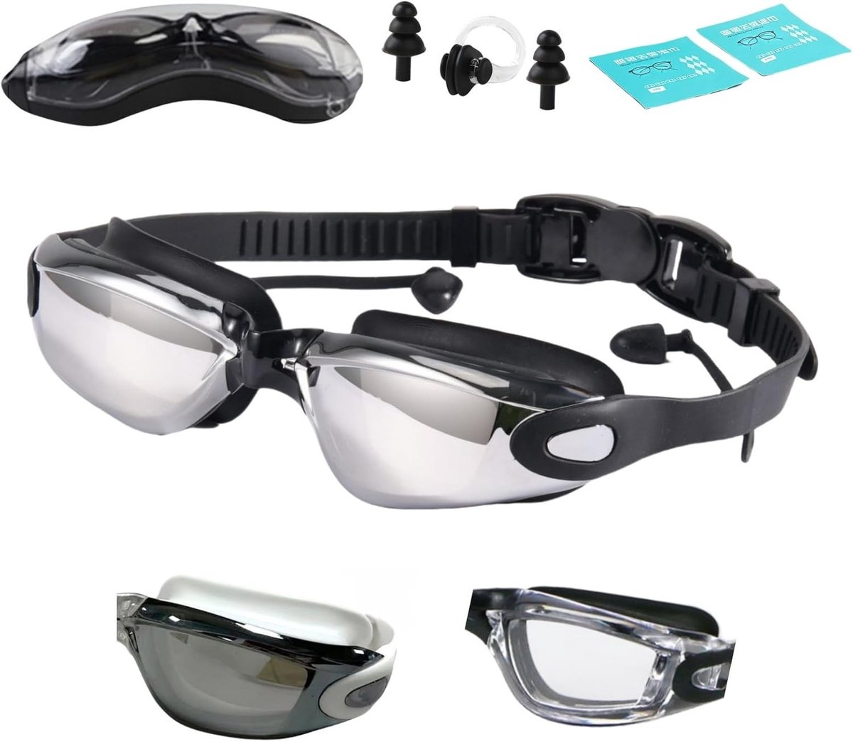 Zwemgoggles met Dioptrieën van -1.5 tot -8.0, Anti-Fog, Verstelbare Neusbrug voor Volwassenen