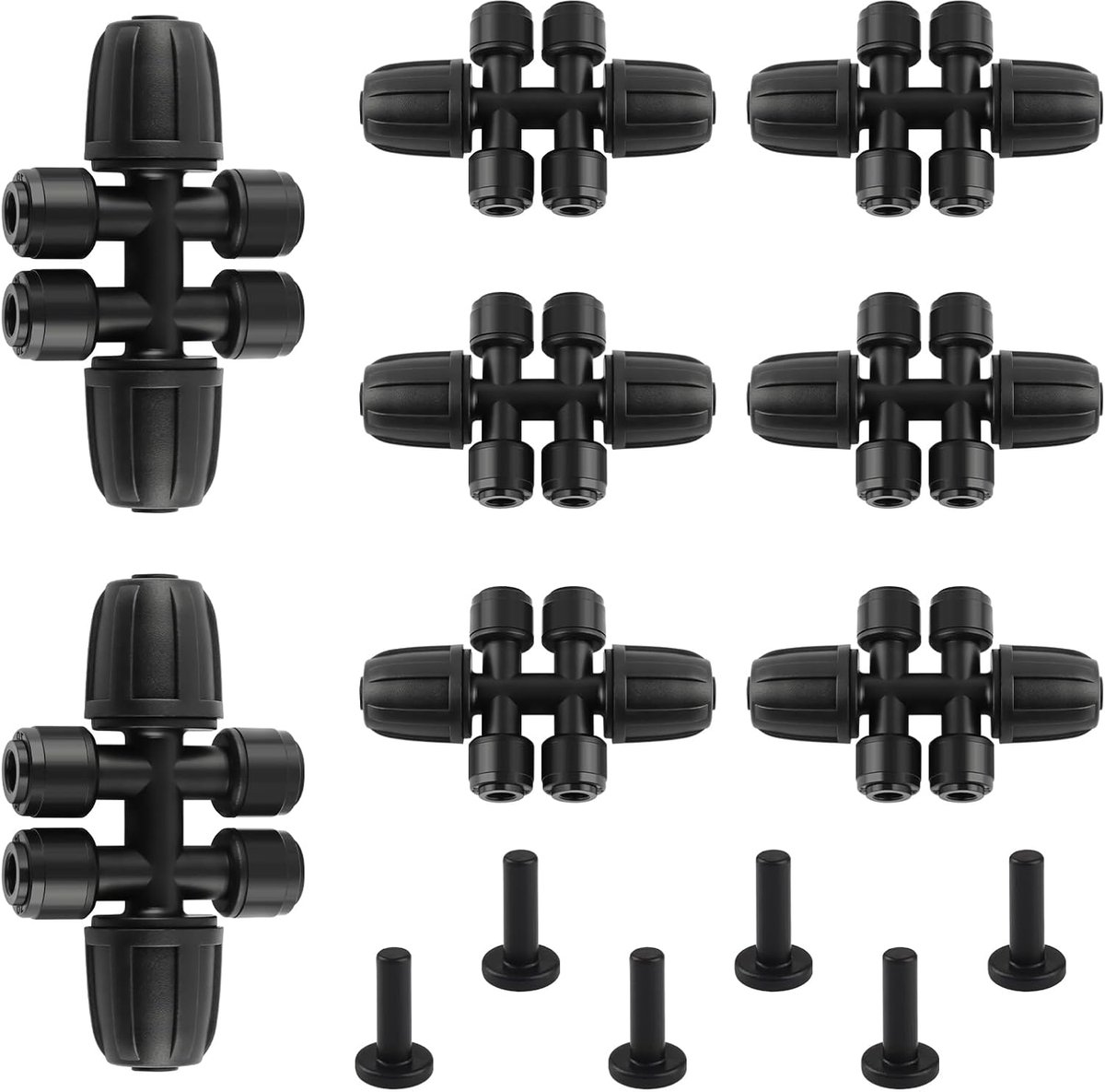 SnelShoppen - 8 Stuks Irrigatie Connectoren met 6 Plugs - 6-Weg Drip Irrigatie - 5/16 Inch naar 1/4 Inch - Voor Hoses 8mm tot 4/7mm - Lekvrije Verbind