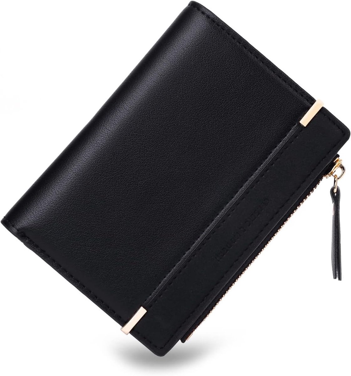 SnelShoppen - Dames Bifold Leer Wallet, Klein en Kort, Multifunctioneel, Waterdicht, Zwart, 13x2x10 cm, Stijlvol en Modern, Perfect voor Dagelijks Geb