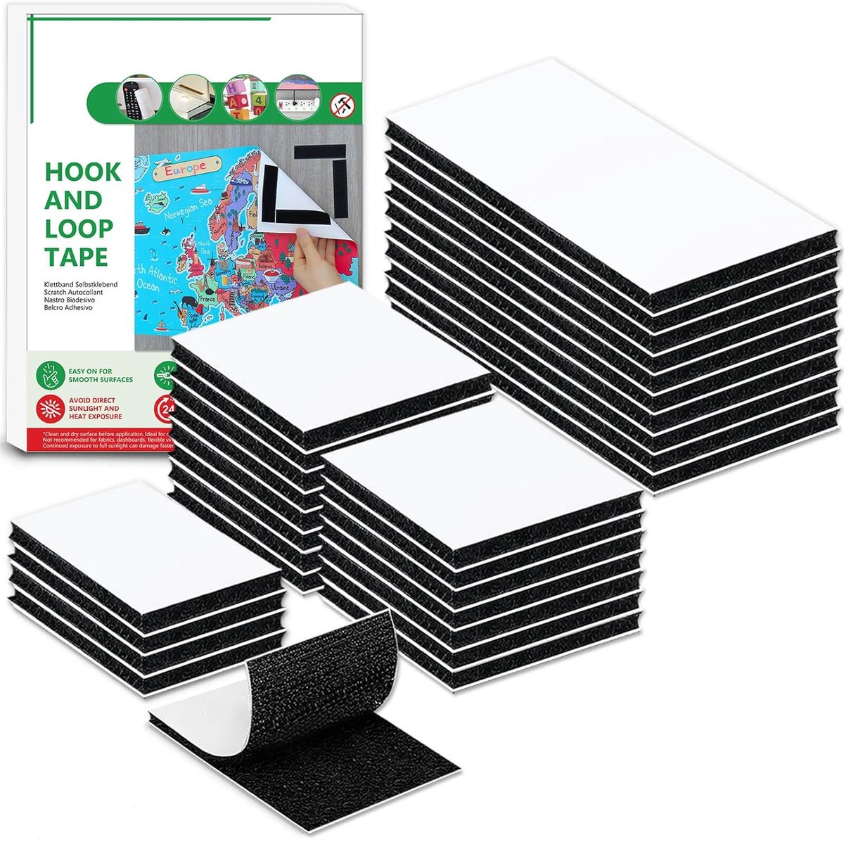 SnelShoppen - 30 Stuks Extra Sterk Dubbelzijdig Klittenband Tape - Zwart - Mix Lengtes - Ideaal voor Thuis, Kantoor, en Creatieve Projecten