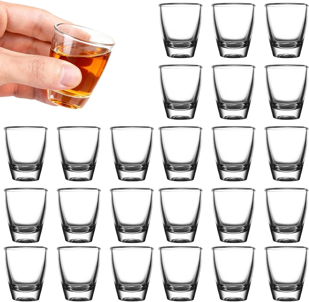 SnelShoppen - Pack van 24 Shot Glazen - 35ml Tempered Glass Cups - Dikke Bodem Party Accessoires - Perfect voor Snaps, Vodka, Ouzo, Sambuca