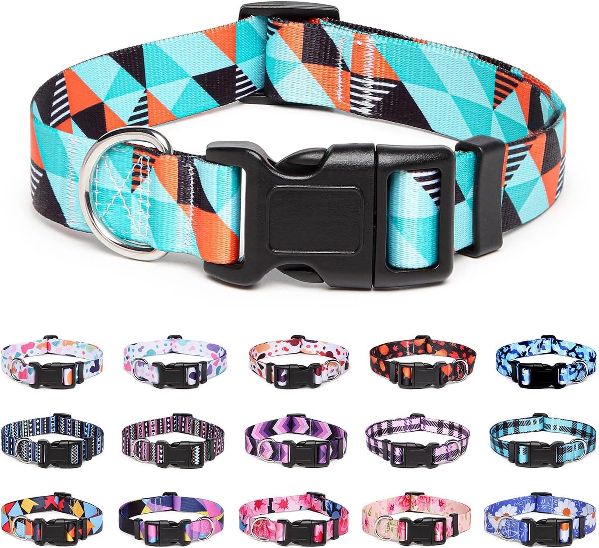 SnelShoppen - Verstelbare Nylon Hondenhalsband met Patroon, Zachte en Comfortabele Dierenhalsband voor Kleine, Middelgrote en Grote Honden (M, Geometr