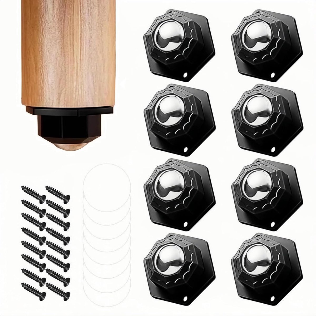SnelShoppen - Mini Möbelrollen Flach - 8 Bolletjes Rollen - Kleine Zelfklevende Rollen voor Meubels - 200kg Laadcapaciteit - Zwart voor Keukenapparate