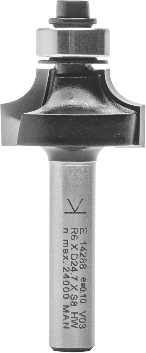SnelShoppen - Ronde Frees Cutter 2-slice, Carbide Metaal, 8 mm Shank, 12.7 mm Snijbreedte, 6 mm Radius, Met Kogellager voor Precisie Ronde Hoeken, Ger
