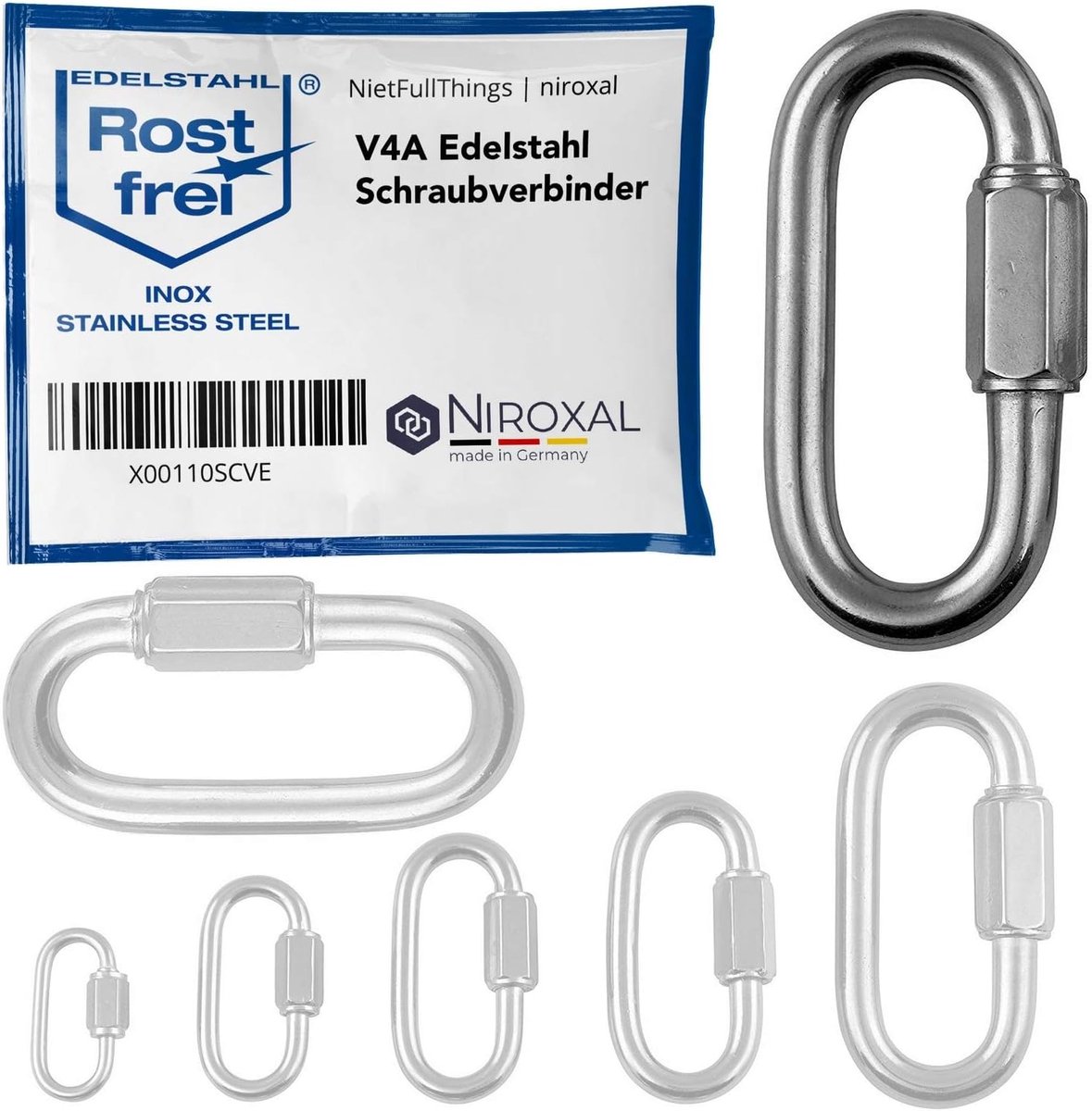 SnelShoppen - 2x 12mm RVS V4A Karabiners met Schroef, Robuuste Korte Vorm, 4500kg Breeklast, Snelle Sluiting, Ideaal voor Buiten en Maritiem Gebruik