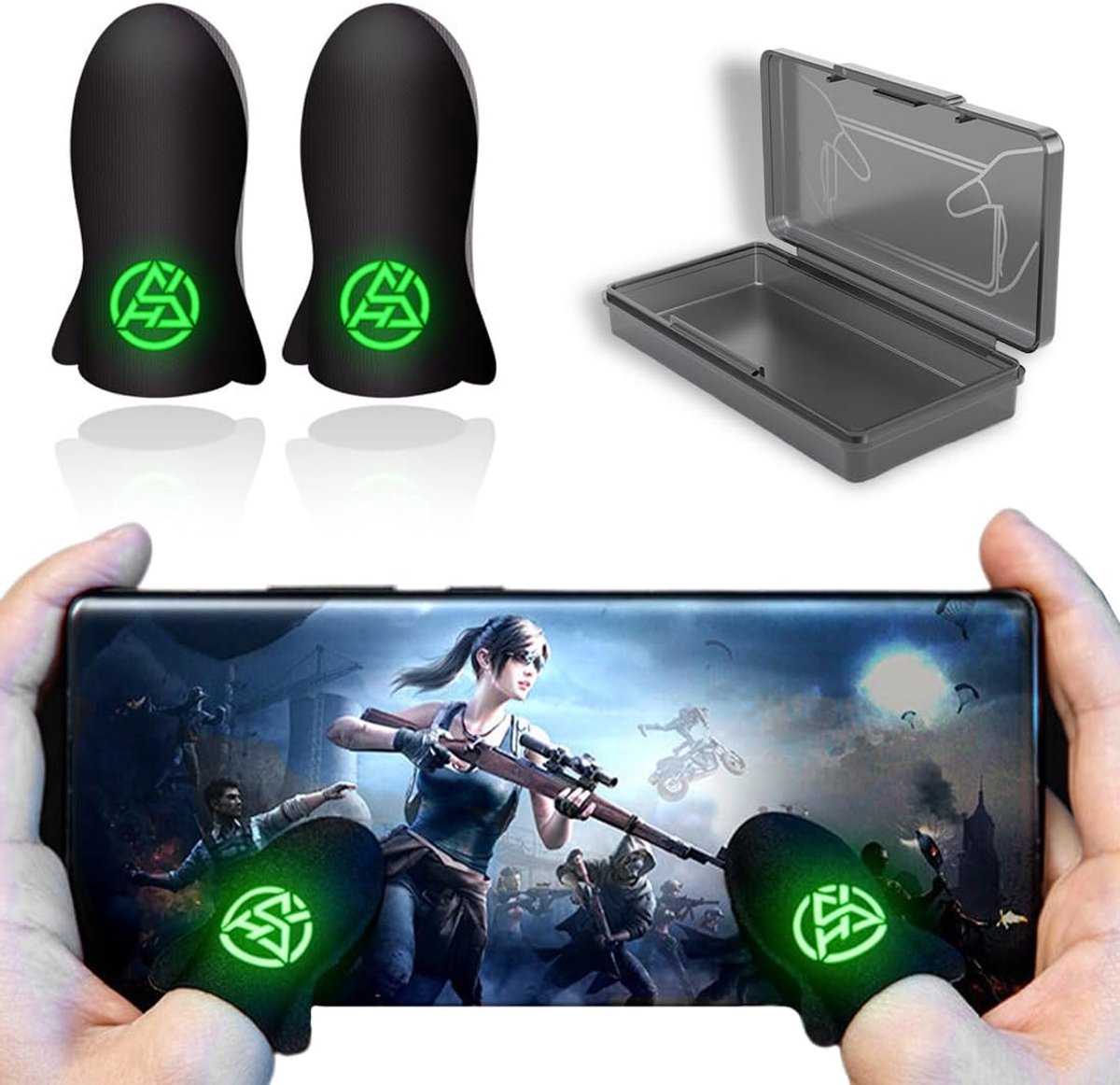 SnelShoppen - 1 Paar Gaming Vingerhoezen en 1 Doos - PUBG Mobile Gaming Vingerhandschoenen - Ademend - Mobiele Telefoon Duim Trigger - Touchscreen