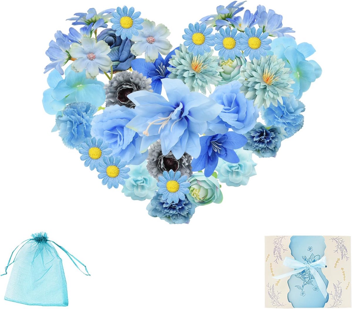 SnelShoppen - 40 Stuks Kunstbloemkoppen Blauw - Mini Decoratieve Bloemen voor Bruidsboeket, Wandbord, Bruiloft, Feest, Slinger, Scrapbooking, Huisdeco