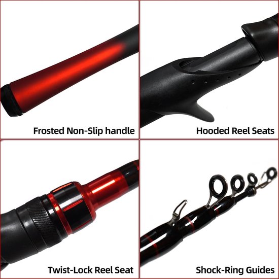 SnelShoppen - Hengel en Haspel Combo 5 voet - Baitcasting Hengel en Reel Set - Duurzame Glasvezel Telescopische Hengel - Ideaal voor Walleye, Perch, C van Snelshoppen — afbeelding 3