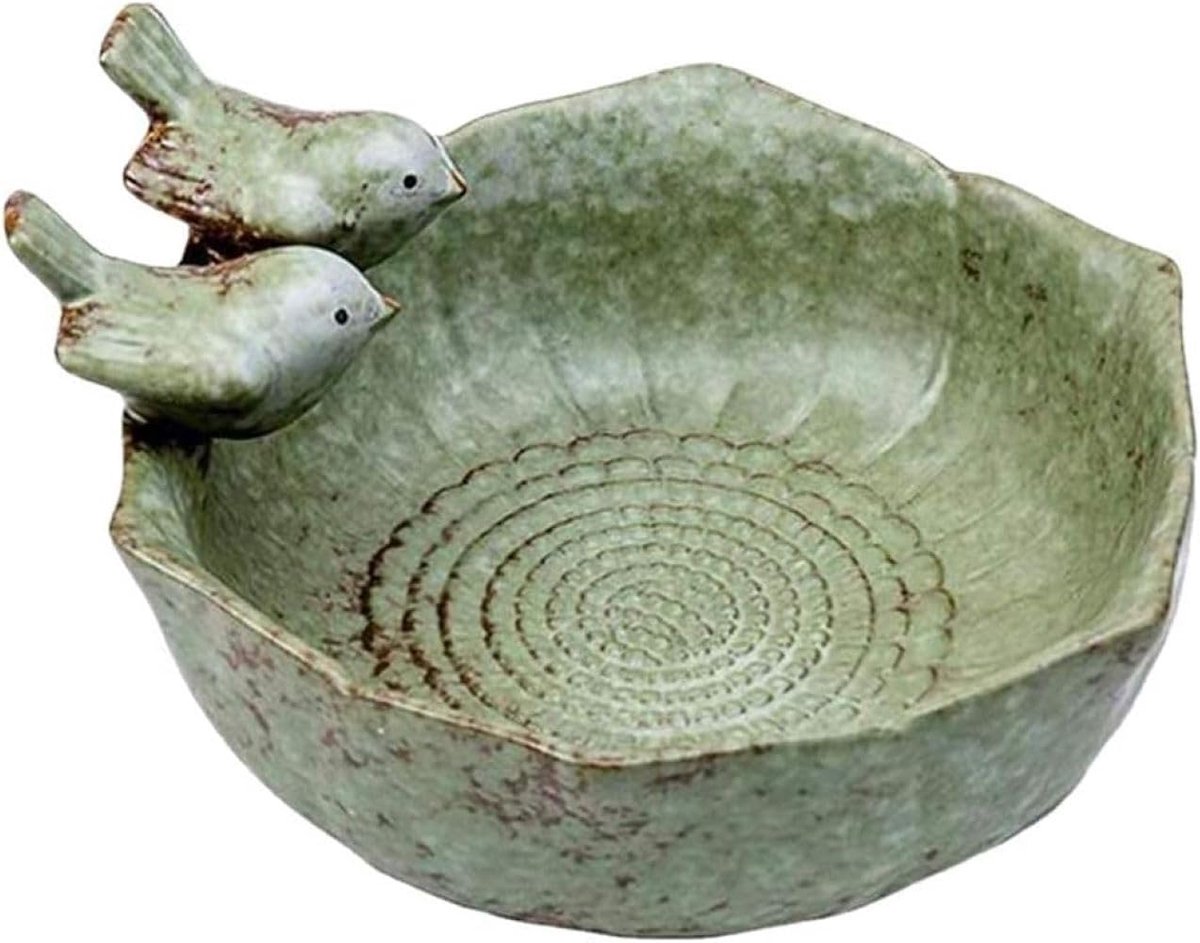 SnelShoppen - Bird Bath Frost Proof - Ronde Tuin Vogelbad - Groene Vogelvoeder Bak - Weerbestendig Keramiek - Tuin Decoratie voor Vogels