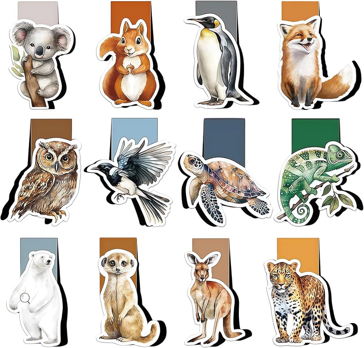 SnelShoppen - 12pcs Magnetische Boekenleggers Dieren, Schattige Dieren Boekenlegger Pagina Clip, Magnetische Boekenlegger Set voor Kinderen, Kleurige