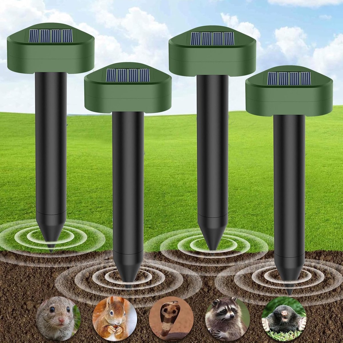 SnelShoppen - Ultrasone Mollenverjager op Zonne-energie - 4 Stuks - Dierenvriendelijk en Effectieve Mollenbestrijding voor Tuin en Grond