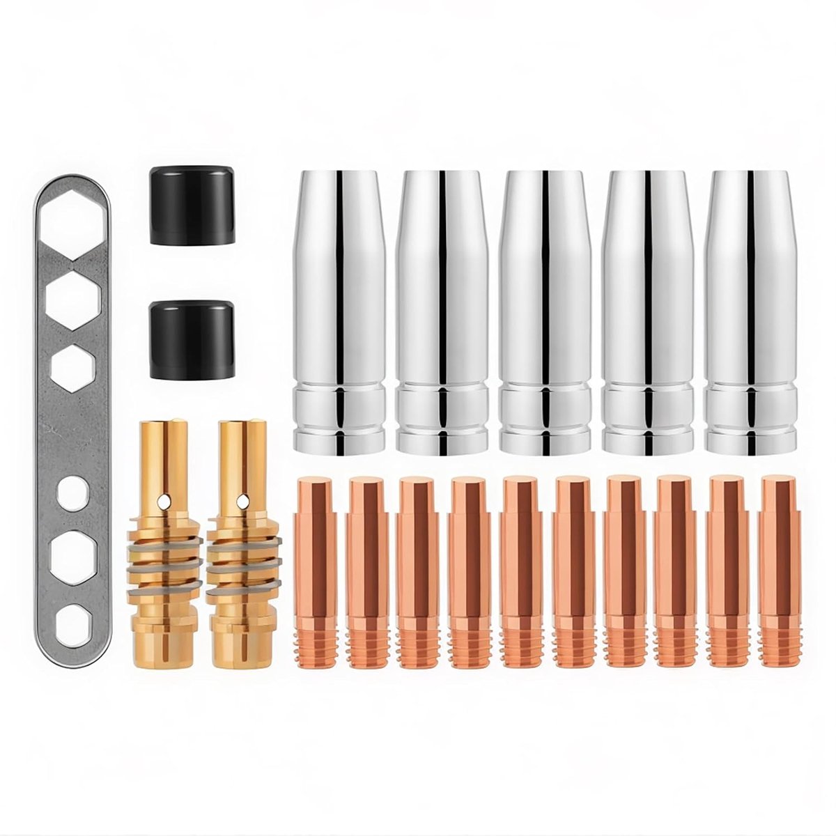 SnelShoppen - MIG/MAG Lasdraad Draadset 20 Stuks | 0,8 mm Draaddiameter | Inclusief 5 Gasnozzles, 2 Nozzles, 10 Flow Nozzles, 2 Isolatoren, 1 Gereedsc