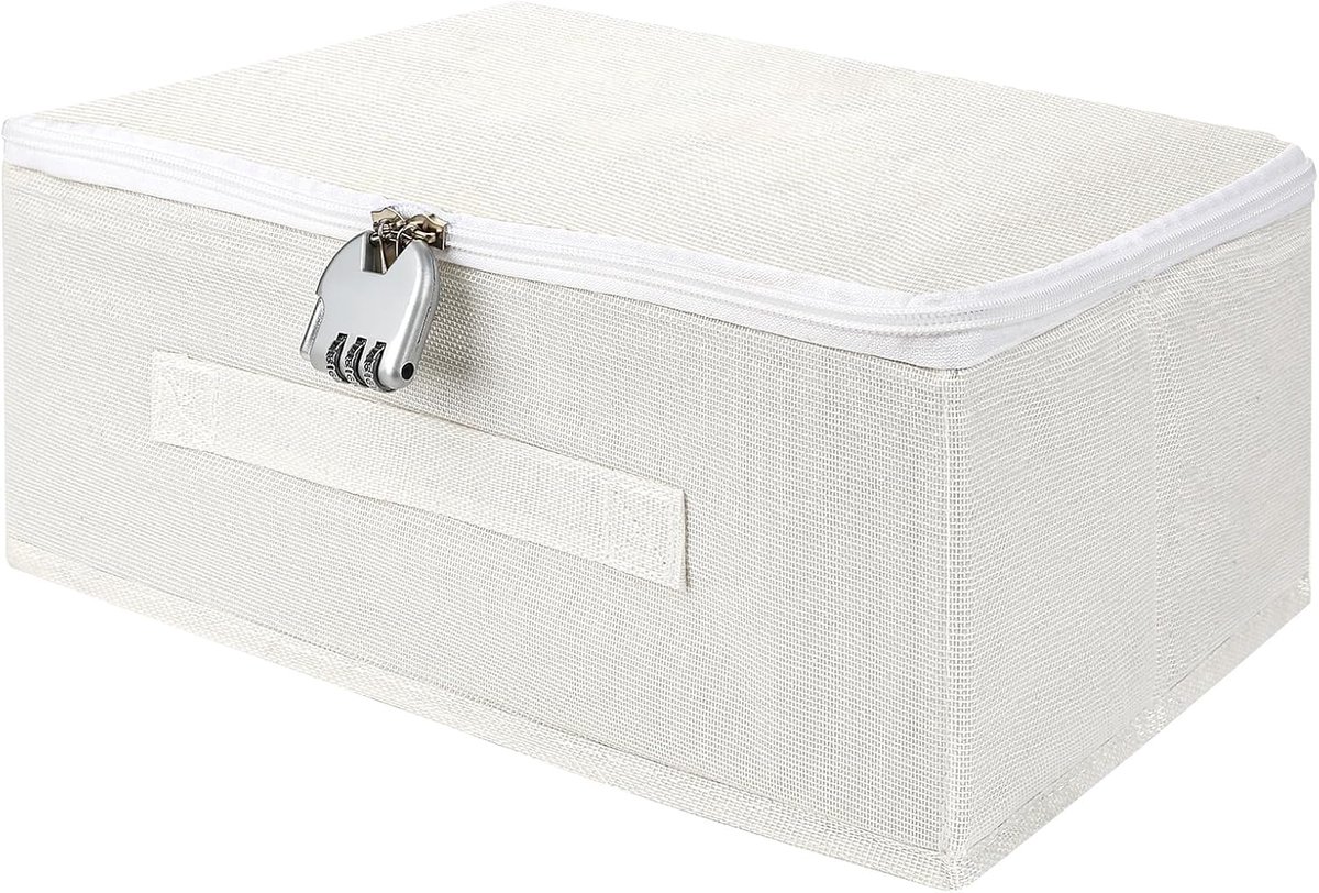 SnelShoppen - Afsluitbare Opbergdoos met Cijferslot, Opvouwbare Organizerbox van Stof, Beige, 30 x 20 x 14 cm, Ideaal voor Kleding, Speelgoed, Documen