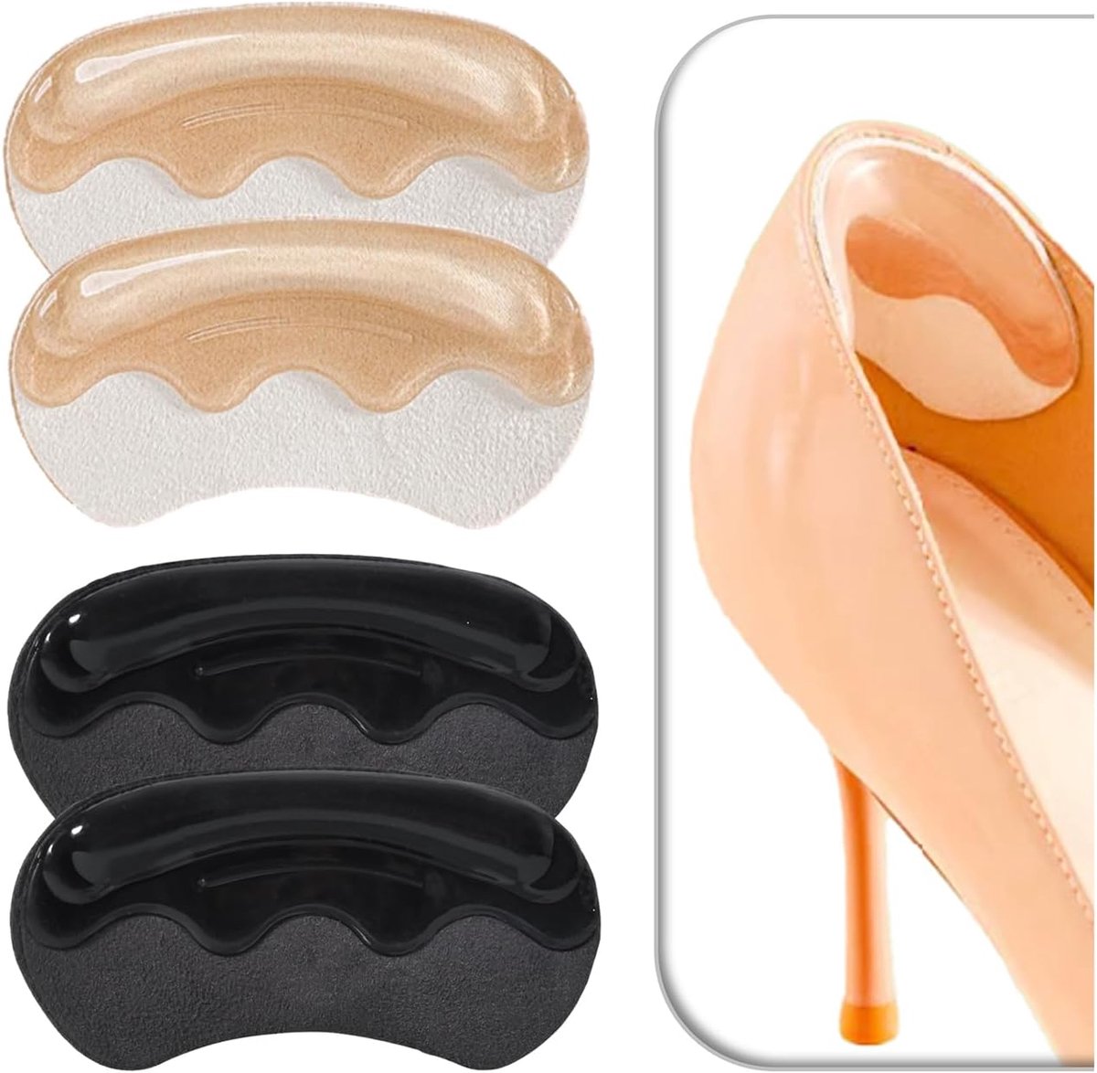 SnelShoppen - 4 Paar Anti-slip Hak Grips voor Te Grote Schoenen, Gel Hak Kussens en Vullers voor Losse Schoenen, Lijm Achter Hak Pads, Blister Bescher