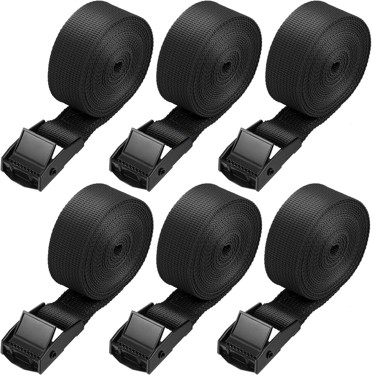 SnelShoppen - 6 Pcs Lashing Straps Cam Buckle Lashing Straps 250x2.5cm, Zwart - Sterke Polyester Fastening Straps voor Motorfietsen, Fietsen, Bagage e
