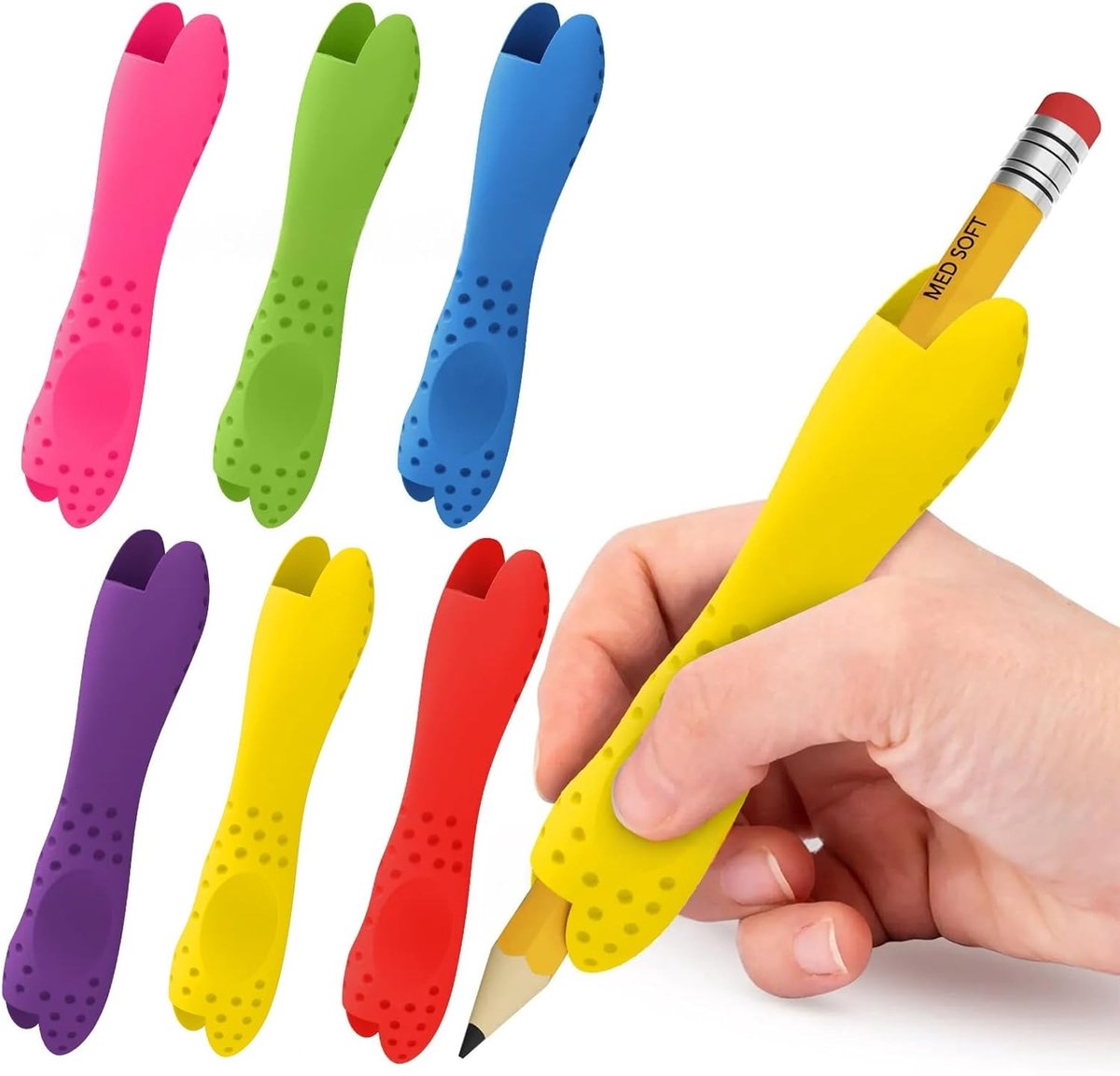 SnelShoppen - 6 Pack Silicone Pencil Grips voor Kinderen en Volwassenen - Ergonomische, Antislip Foam Pen Grips - Dubbel Hoofd Design voor Links- en R
