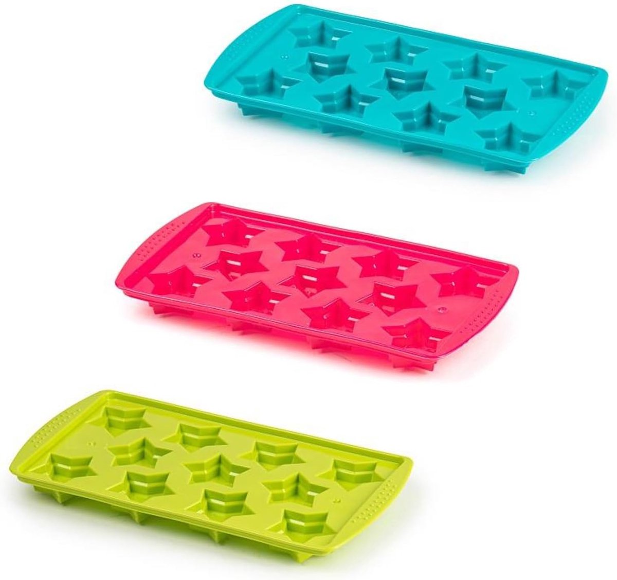 SnelShoppen - Set van 3 Kleurrijke Plastic IJsblokjesvormen Stervormen - BPA-vrij IJsblokjesmaker voor Feest, Camping en Keuken