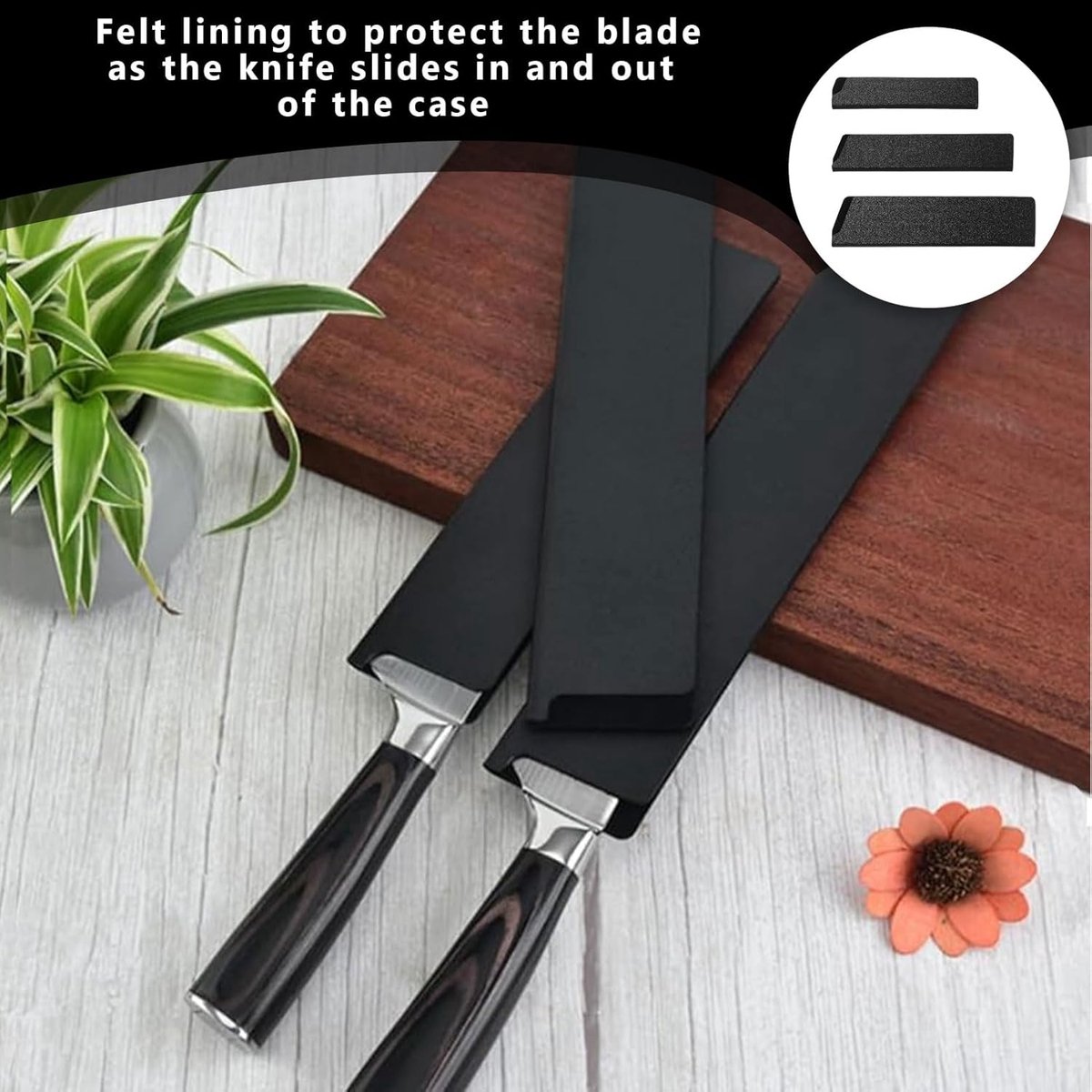 SnelShoppen - Set van 3 Beschermhoezen voor Koksmes, Universele Mesbescherming, ABS Mesbeschermers voor Messen tot 22 cm, Zwart, Keukenaccessoires
