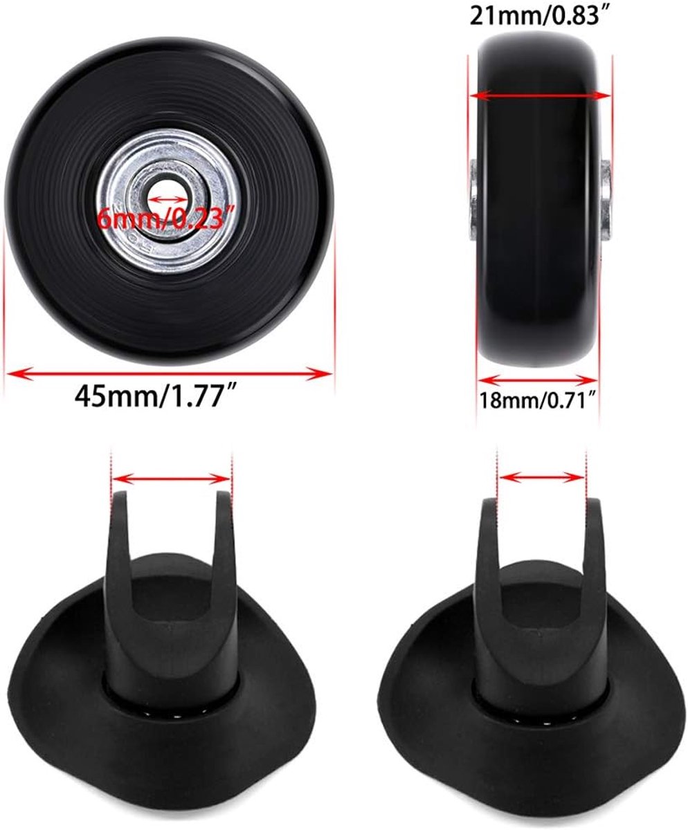 SnelShoppen - 4 Stuks Vervangwielen voor Koffer - Stil en Slijtvast - 45 x 18 mm - Zwart - Inclusief Lagertjes en Bevestigingsmateriaal