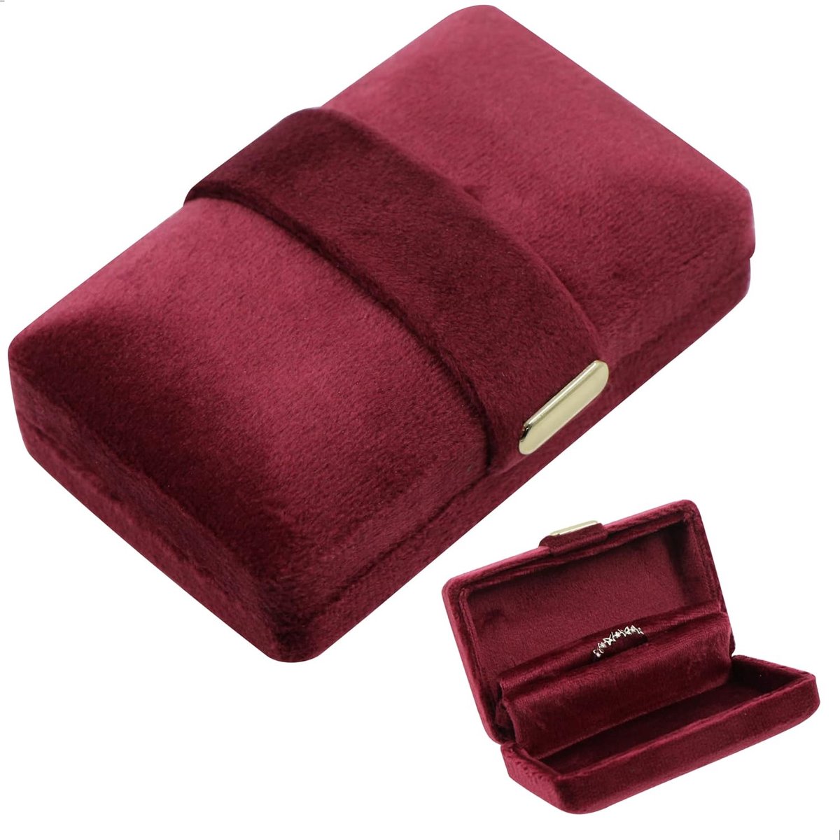 SnelShoppen - Double Ring Box Wedding Ring Pillow Sieraden Box - Ring Houder Set voor Trouwringen, Oorbellen, Kettingen en Armbanden - Luxe Rode Opber