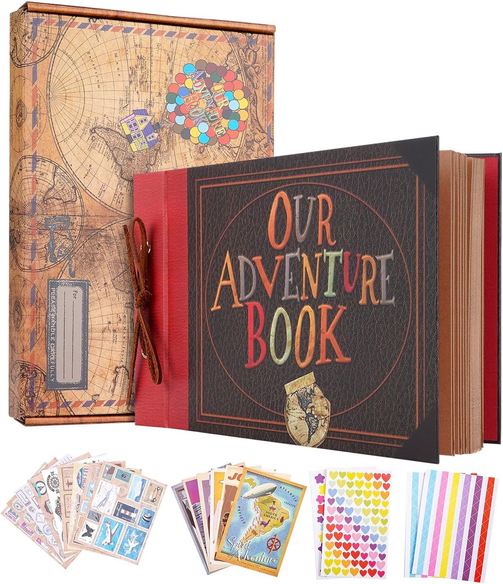 SnelShoppen - Adventure Book Fotoalbum voor Scrapbooking, 80 Pagina's, Inclusief Stickers, Perfect voor Familie, Trouwen, Kerst, Valentijn, 29.5x19 cm