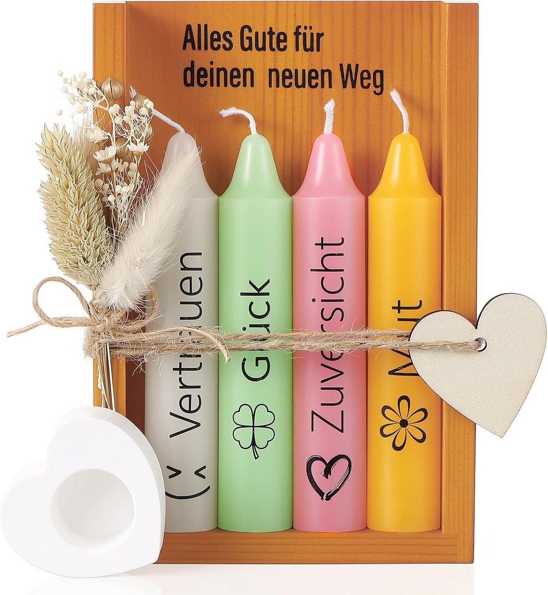SnelShoppen - Cadeauset Kaarsen voor Nieuwe Baan - Kaarsenset met Houten Doos, Kaarsenhouder, Gedroogde Bloemen - Afscheidscadeau voor Collega, Moeder