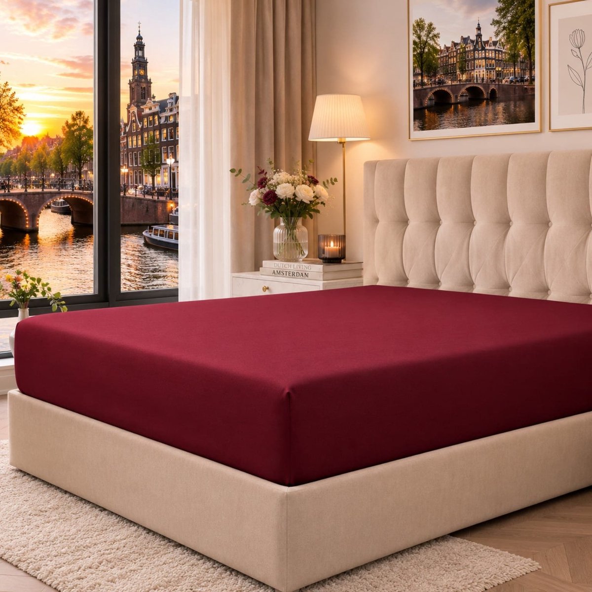 Lano&Go Hoeslaken 180x200 cm – 40 cm diepe hoek – Geborstelde microvezel – Geschikt voor boxspring – Past op matrassen tot 40 cm – OEKO-TEX – Krimp- en kleurvast – Bourgondisch