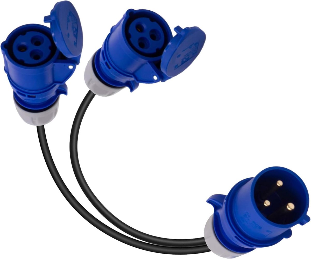 SnelShoppen - CEE Adapter 32A naar 2x 16A Stopcontacten, IP44 2-Weg Aansluitkabel, Splitter Verdeler voor Generator Caravan 230V