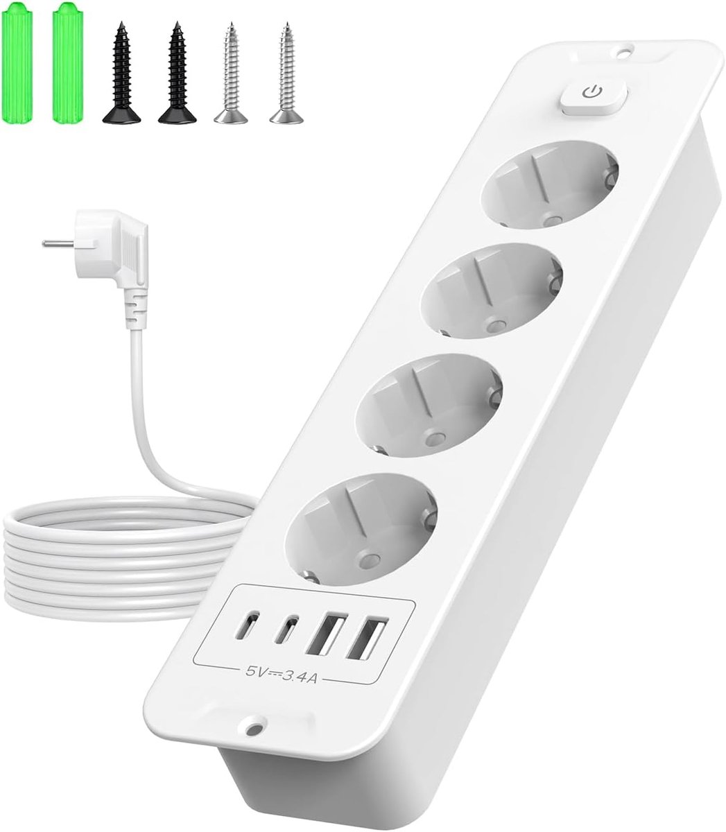 SnelShoppen - Underground Socket met USB, Inbouw Tafelstopcontact met 4 Aansluitingen en 4 USB-poorten (2 USB-C PD 20W) voor Thuis, Kantoor, Keuken en