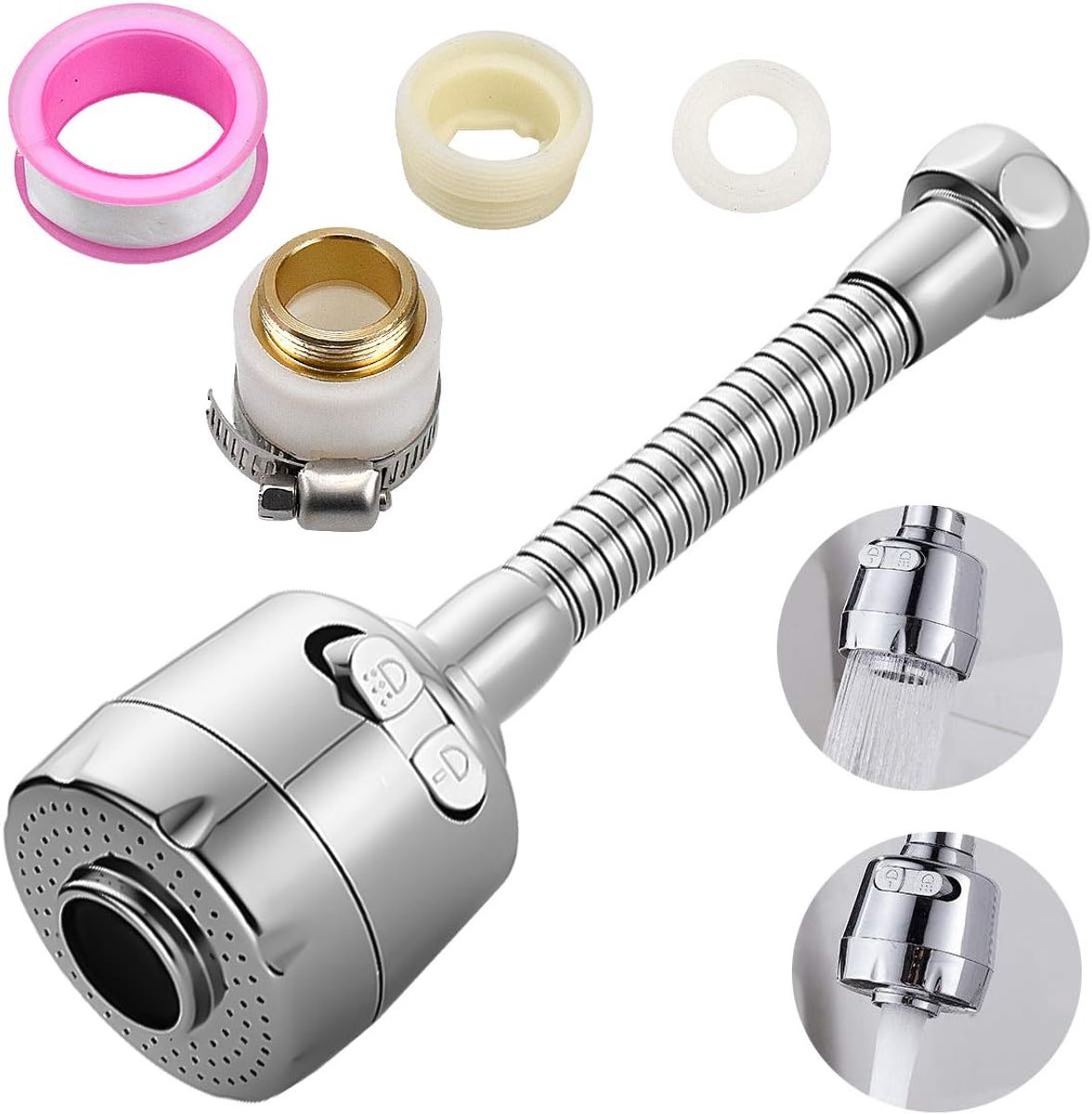 SnelShoppen - Water Swivel Faucet Extender voor Keukenkraan 360° Draaibare Sprayer Head Vervangingsonderdeel, Waterbesparend en Filter, 16.5 cm Lang,