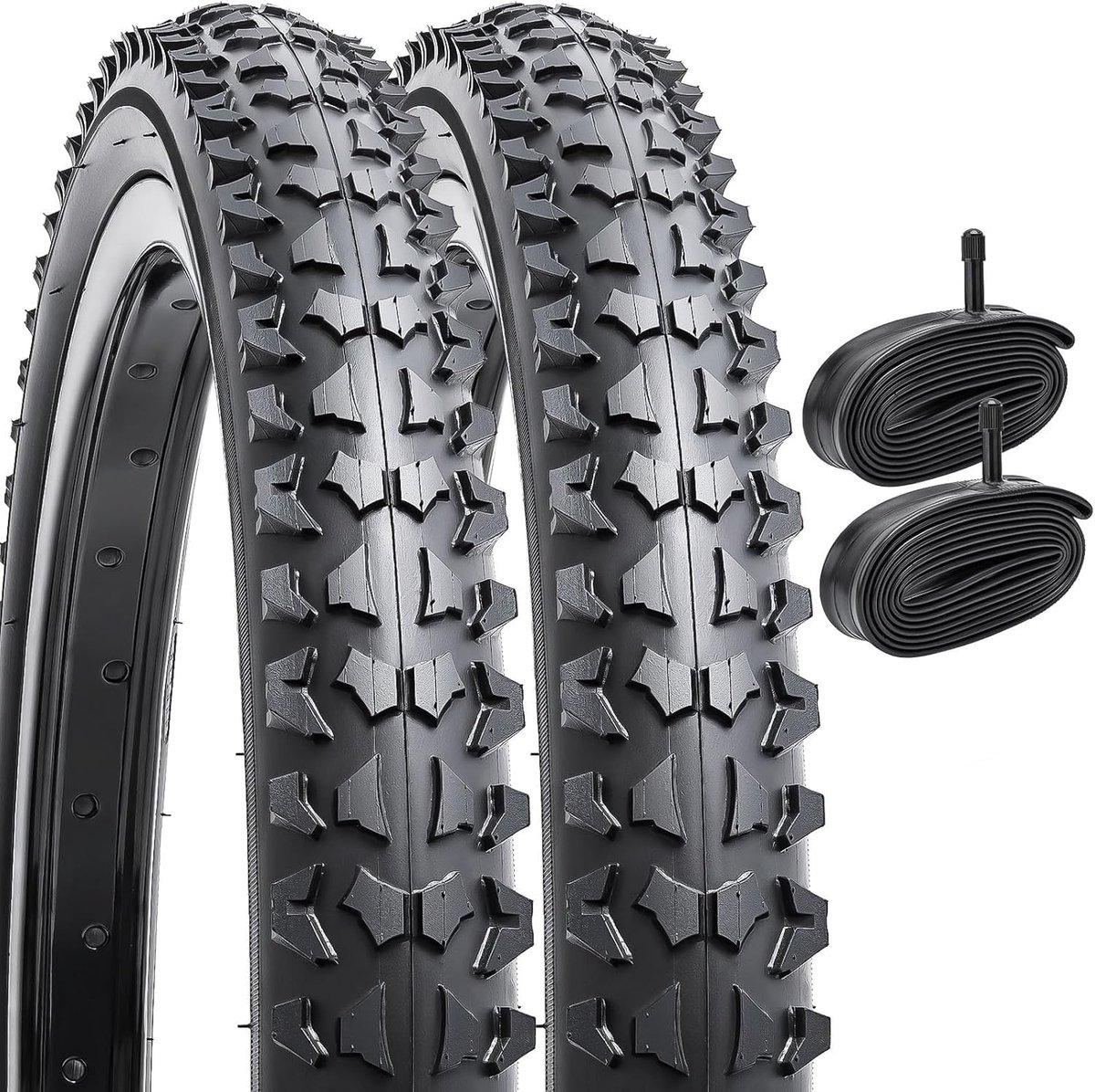 SnelShoppen - 2 stuks 18 inch fietsbanden 18 x 1.95 met 2 binnenbanden 18 x 1.75/2.125 AV32 mm ventiel - Hoogwaardige mountainbike banden met grip en