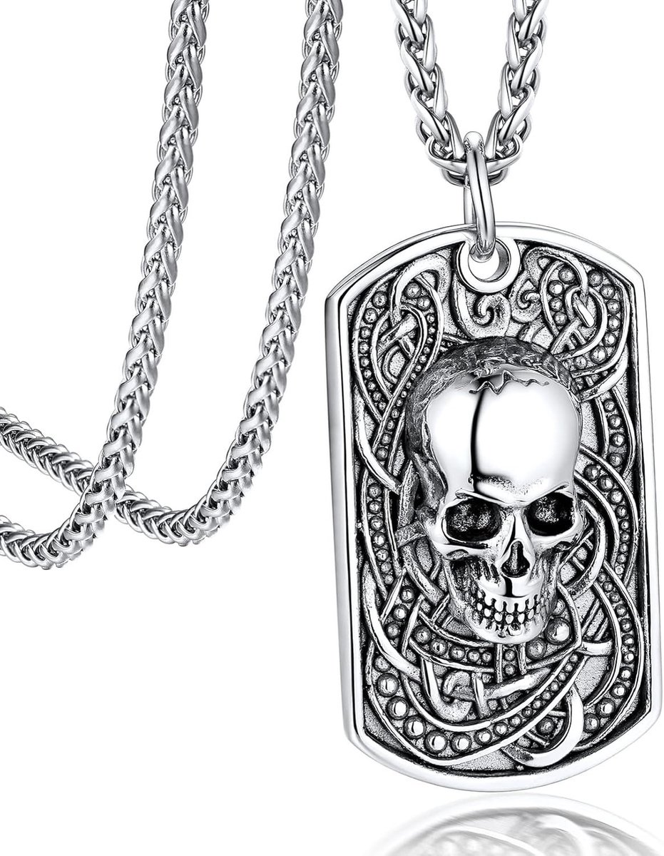 Herenketting met Skulls Pendant van RVS in Gouden Afwerking - Verstelbare Gothic Stijl zonder Edelsteen