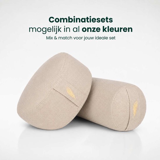 MindBaas - Yoga Bolster - Eco - Crème - Dubbel Gestikt - 60 x 20 cm (lengte x diameter) - Yoga Kussen - Yoga Rol van MindBaas — afbeelding 3